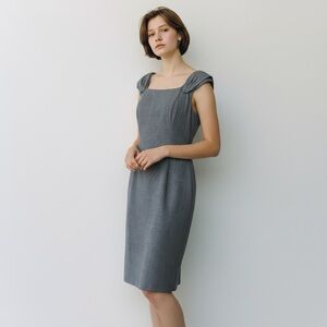 ❤️ Tahari Retro Off Shoulder Gray Stretch Sheath Dress